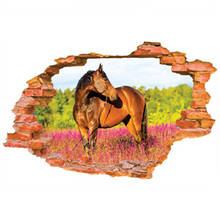 Pretty cavalo quebrado parede criativo mural grama paisagem 3d adesivos de vinil decoração de casa pôster papel de parede 90*60cm 2024 - compre barato