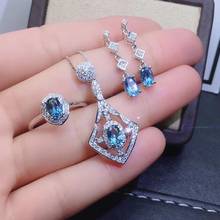 Restoring  rhombus Natural blue topaz gem jewelry sets natural gemstone ring Pendant Earrings 925 silver women party jewelry 2024 - buy cheap