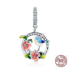 Women fine jewelry accessories Sterling silver 925 charm bird flower  pendant fit necklace & bracelet enamel beads making gift 2024 - buy cheap