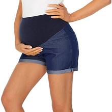 Женские джинсовые шорты для беременных, Одежда для беременных, летние Однотонные эластичные мягкие шорты с завышенной талией, штаны для беременных 2024 - купить недорого