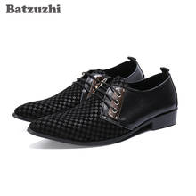 Batzuzhi/Мужская обувь модельные туфли из натуральной кожи с острым носком мужские черные туфли на шнуровке в деловом стиле zapatos hombre 2024 - купить недорого