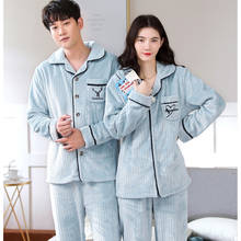 Conjunto de Pijama de manga larga para parejas, ropa de dormir gruesa y cálida para Franela suave, para amantes de los hombres y mujeres, de talla grande 2024 - compra barato