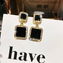 Gold Color Statement Black Square Geometric Earrings For Women Crystal Luxury Wedding Rhinestone Earring 2024 - buy cheap