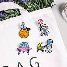 Astronauts landing on the moon Enamel Brooch Shopping Cart Buy the moon to water the flowers Star balloon  Lapel Pin badge 2024 - buy cheap