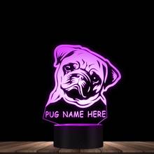 Custom Name Pug Portrait LED Night Light Pug Dog 3D LED Illusion Kid Room Desk Lamp With Color Changes Dog Lovers Memorial Gift 2024 - buy cheap