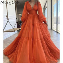 Prom Dresses New Arrival V-Neck Long Sleeves Chiffon Pleated Prom Dresses With Zipper Back vestidos de fiesta de noche 2024 - buy cheap