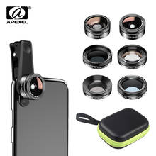 APEXEL-lente de cámara de teléfono 6 en 1, ojo de pez, gran angular, macro, filtro cpl, 2X tele para iPhone, huawei, todos los teléfonos, envío directo 2024 - compra barato
