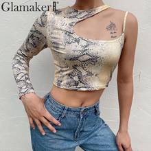 Glamaker Knitted snake print short top shirt Women one shoulder Irregular collar elegant tank top Female backless sexy crop top 2024 - buy cheap