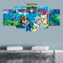 Póster de Pokemon de 5 piezas, arte de pared, pintura en lienzo, familia moderna, Anime, Manga, decoración, impresiones modulares, sala de estar 2024 - compra barato