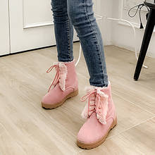 YMECHIC Plus Size Cute Sweet Cross Strap Low Heel Platform Ankle Snow Boots Warm Plush Winter Women Shoes Pink Khaki Bootie 2019 2024 - buy cheap