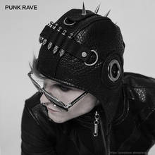 PUNK RAVE Unisex Punk Rock Steampunk Party Cosplay Metal Rivet Pilot Cap Gothic Performance Black PU Stitching Hats Accessory 2024 - buy cheap