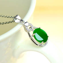 Collar con colgante de Jade verde ovalado para mujer, de plata 925 amuleto Popular, ágata de Calcedonia, accesorios de joyería, regalos de moda 2024 - compra barato
