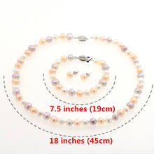Conjunto de brincos com colar de pérolas brancas cultivadas 8-9mm, joias estilosas para mulheres e meninas presentes de natal e casamento preço de atacado 2024 - compre barato