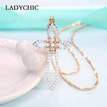 LADYCHIC New Flower Element Cross Necklace with Clear Zircon Crystal Pendant Gold & Silver Color Trendy Hip Hop Jewelry LN1076 2024 - buy cheap