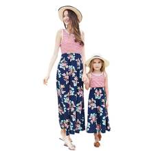 Family Matching Dresses Mother Daughter Clothes Parent-child Dress Stripe Outfits Fake Two Pieces Polyester Clothing 2024 - buy cheap