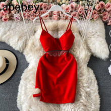 2021 red Spaghetti Strap Sleeveless Backless Strap Dresses tassel solid Sexy  Bodycon Mini Club red Wear Vestidos 2024 - buy cheap