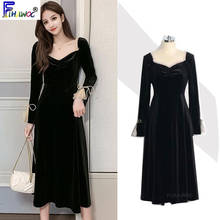 2020 New Year Date Party Dresses Women Fashion Flare Sleeve Strapless Cute Ruffled A Line Black Dress Long 12111 2024 - buy cheap