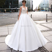 Satin Ball Gown Wedding Dresses Scoop Sleeveless Floor Length Button Bridal Gown Vestido De Noiva Plus Size Satin Bride Dress 2024 - buy cheap