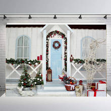 Fondo de fotografía de puerta de Navidad para exteriores, Fondo de pared de madera blanca, adornos para foto de estudio, retrato de bebé, utilería 2024 - compra barato