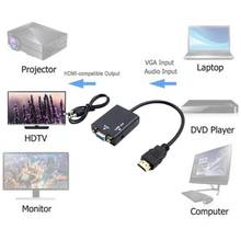 Novo para vga macho fêmea conversor adaptador cabo com hdmi-saída de adaptador de áudio compatível 1080p vga k0e9 2024 - compre barato