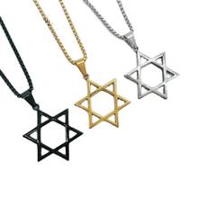 Colar salão da estrela de davi, pingente de aço inoxidável, cavaleiro preto, magen david hexagrama blkn0711 2024 - compre barato