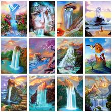 5D DIY Diamond Painting Cross Stitch Waterfall Mountain Woman Picture Of Rhinestone Full Drill Mosaic Embroidery Home Decor Art 2024 - buy cheap