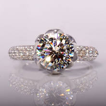 Atacado 3 quilates em forma de flor pedra simulada anéis de casamento, anel feminino, anel de prata sólida, anel de noivado 2024 - compre barato
