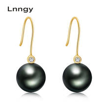 Lnngy 18K Gold Tahitian Pearl Drop Earrings 8-9mm Black Pearl 18K Solid White/Yellow/Rose Gold Real Diamond Dangle Earrings 2024 - buy cheap
