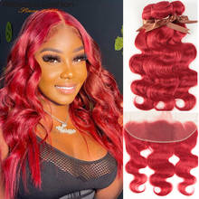 Ребекка, красные пряди с фронтальной волной, фронтальная волна с пряди, бразильские человеческие волосы Remy, 3 пряди застежкой 2024 - купить недорого