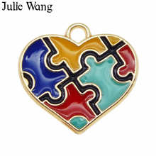 Julie Wang-rompecabezas de esmalte de 3 piezas para hacer joyas, amuletos para concientizar sobre el autismo, collar de tono dorado, pulsera, pendientes, accesorio 2024 - compra barato