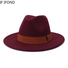 British Women Men Wool Fedora Hat with Ribbon 2021 Winter Autumn Wide Brim Church Panama Sombrero Cap Formal Dress Hat 2024 - buy cheap