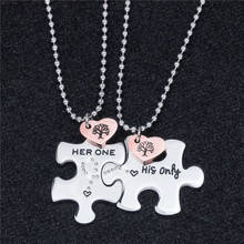 Exquisite Puzzle Matching Couple Necklace Engraved— HER ONE HIS ONLY Puzzle Necklace Gift Small And Beautiful Heart Pendant 2024 - buy cheap