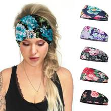 Women Flower Print Headpiece Wide Headwrap Stretch Turban Yoga Sweatband Hair Bands Head Sweat Bands Sports Fitness Equipment 2024 - buy cheap