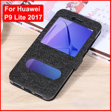 Capa de couro para celulares huawei, para modelos p9 lite p9lite 2017, com abertura de janela, p9 p 9 lite 2017 2024 - compre barato