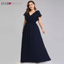 Plus Size Evening Dresses Ever Pretty A-Line V-Neck Bow Short Sleeve Elegant Navy Blue Formal Party Gowns Vestido Noche Elegante 2024 - buy cheap