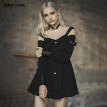 PUNK RAVE Girl's Retro Black Dress Fashion Off Shoulder Fall Punk Dress Sexy Club Wear Personality Gothic Daily Casual Dress 2024 - buy cheap