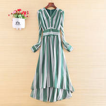 Hi-end Spring And Summer 2020 Women Striped Dress Elegant Lady Slim V-neck A-line Party Dress S-XXL 2024 - buy cheap