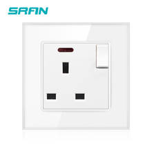 SRAN Wall Crystal Glass Panel Power UK Socket, 13A British Standard Electrical Outlet Switched 86 * 86mm With Indicator 2024 - buy cheap
