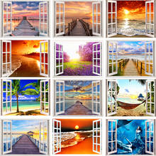 Square Diamond 5D DIY Diamond Painting Window Landscape Sea View Sunset Embroidery Cross Stitch Kit Home Decoration Gift Mosaic 2024 - buy cheap