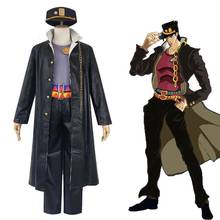 Anime jojo aventura bizarra kujo jotaro cosplay traje preto casaco jaqueta conjunto completo das mulheres dos homens festa de halloween roupas personalizadas 2024 - compre barato