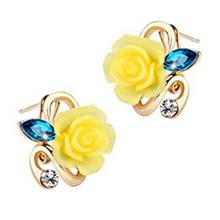 Women Earrings Cute Lady Rhinestone Resin Rose Flower Earrings Ear Studs Jewelry Gift серьги с жемчугом accesorios mujer 2024 - buy cheap