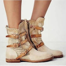 2020 meados de bezerro botas grossas saltos baixos sapatos de dedo do pé redondo mulher chaussure zapatos mujer gladiador vintage plutônio zíper botas de couro 2024 - compre barato