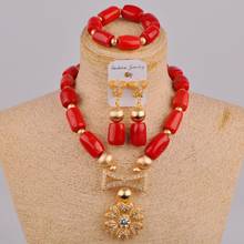 Último colar coral vermelho com miçangas africanas, conjunto de joias estilo nigeriano para casamentos, joias para mulheres 1c-b02 2024 - compre barato