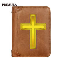 Vintage Luxury Christ Cross Printing Male Genuine Leather Wallets Men Wallet Credit Business Card Holders Purses High Quality 2024 - купить недорого