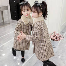 Jaqueta xadrez de lã para meninas, casaco longo e grosso de lã para outono e inverno de 2019, sobretudo para crianças com gola de pele p312 2024 - compre barato