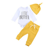 3Pcs Baby Boys Ribbed Romper Suit, Long Sleeve Triangle Snap Button Crotch Top with Solid Knitted Long Pants and Hat 2024 - buy cheap