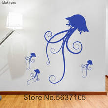 Makeyes Jellyfish Family Wall Stickers Kids Bedroom Wall Decor Sea Animals Wall Decals Jellyfish Art Design Decoration Art Q135 2024 - buy cheap