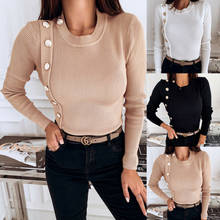 New 2019 Women Casual Knitted Sweater Jumper Button Long Sleeve Pullover Knit Basic Top Slim Sweaters Tops 2024 - buy cheap