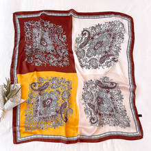 Bufanda de seda con flores de anacardo de marca lujosa para mujer, pañuelos cuadrados con estampado de Pashmina, bolsa para mujer, hiyab de 90x90Cm 2024 - compra barato
