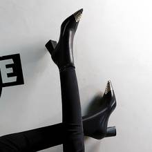 Женские ботинки челси BIGTREE, осенне-зимние полусапожки с металлическим носком, на высоком каблуке, пикантные вечерние ботинки с квадратным носком, 2020 2024 - купить недорого